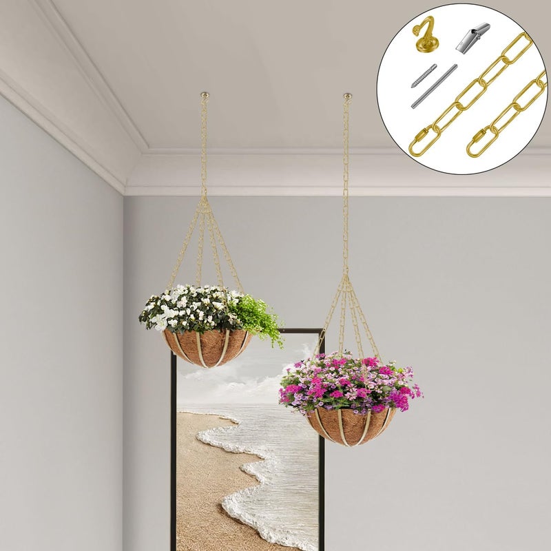 Omytie 12 Ft Heavy Duty Hanging Chain Kit with Connection Locks & Swag Ceiling Hooks for Lighting Fixture, Chandelier, Pendant, Lantern, Swag Lamp, Plant/Flower/Fruit Basket, Bird Feeder (Brass) - Image 4